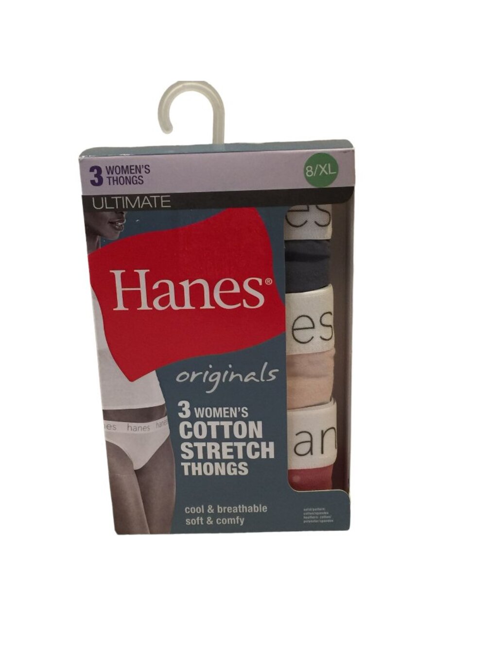 HANES Ladies 8/XL Cotton Stretch Thongs Set of 3